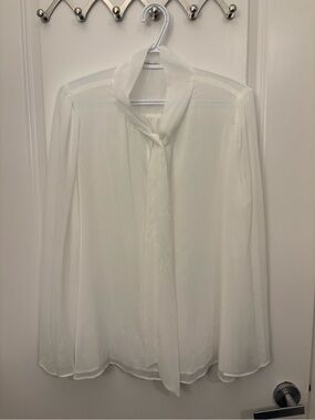 Calvin Klein Ivory Sheer Blouse with Tie Detail